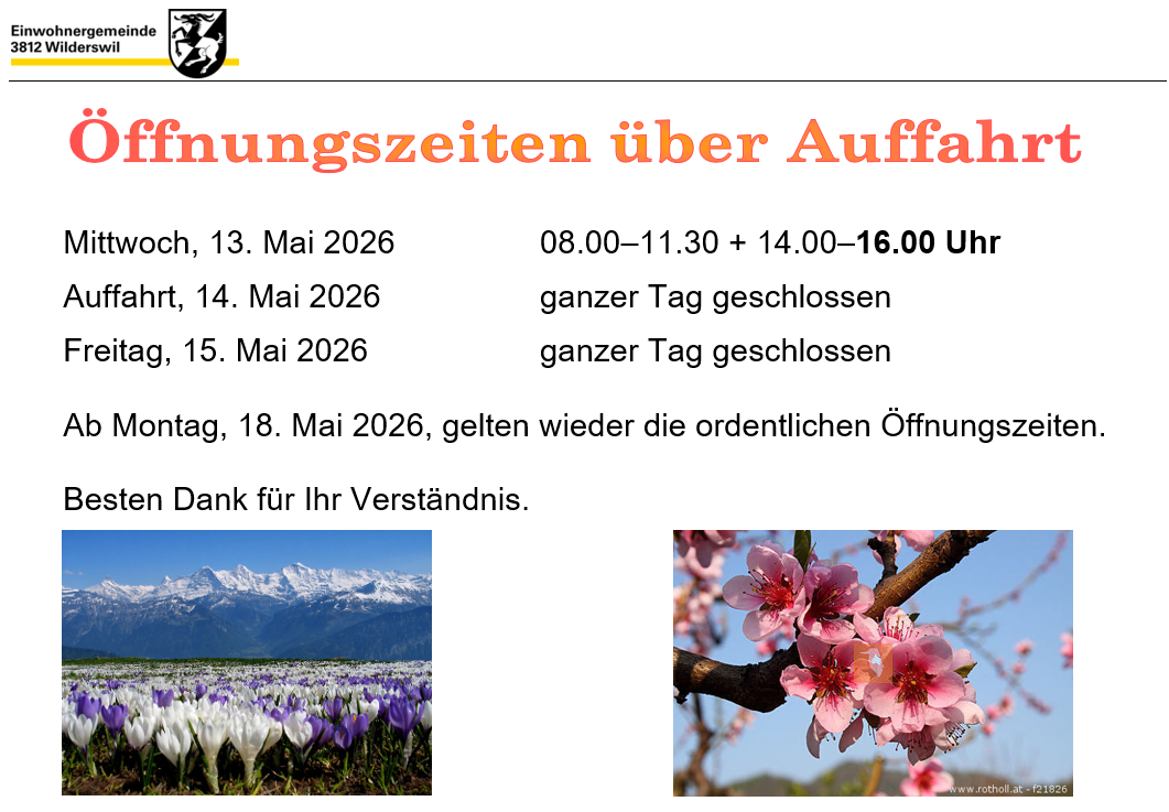 Öffnungszeiten Auffahrt 2026.04.20